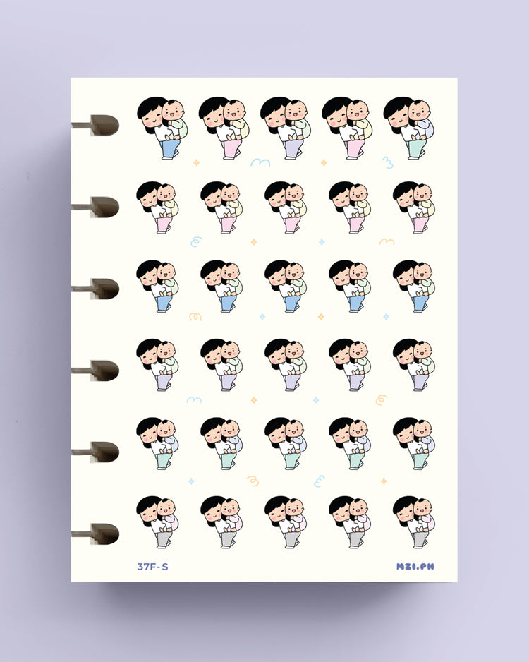 Mom & Little Boy Piggy Back Ride Stickers