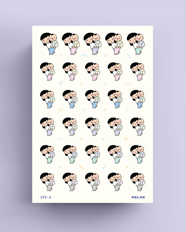Mom & Little Boy Piggy Back Ride Stickers