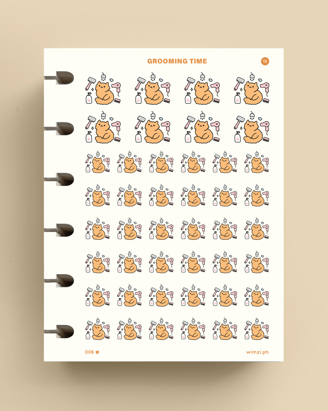 Cat Grooming Time Planner Stickers