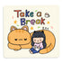 Sticker with cartoon cat and girl, text &