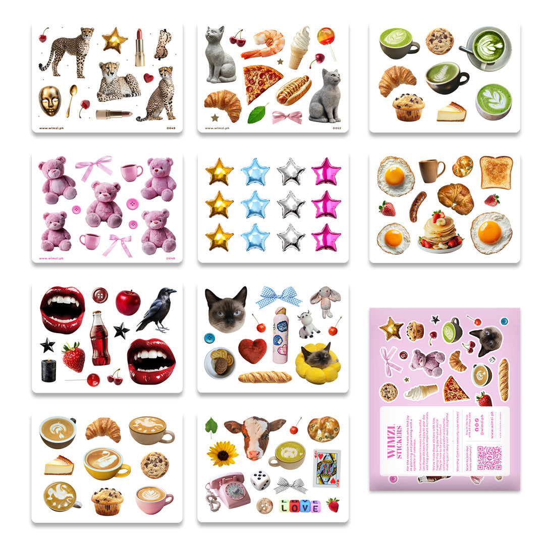 Collection of various sticker sheets with different designs