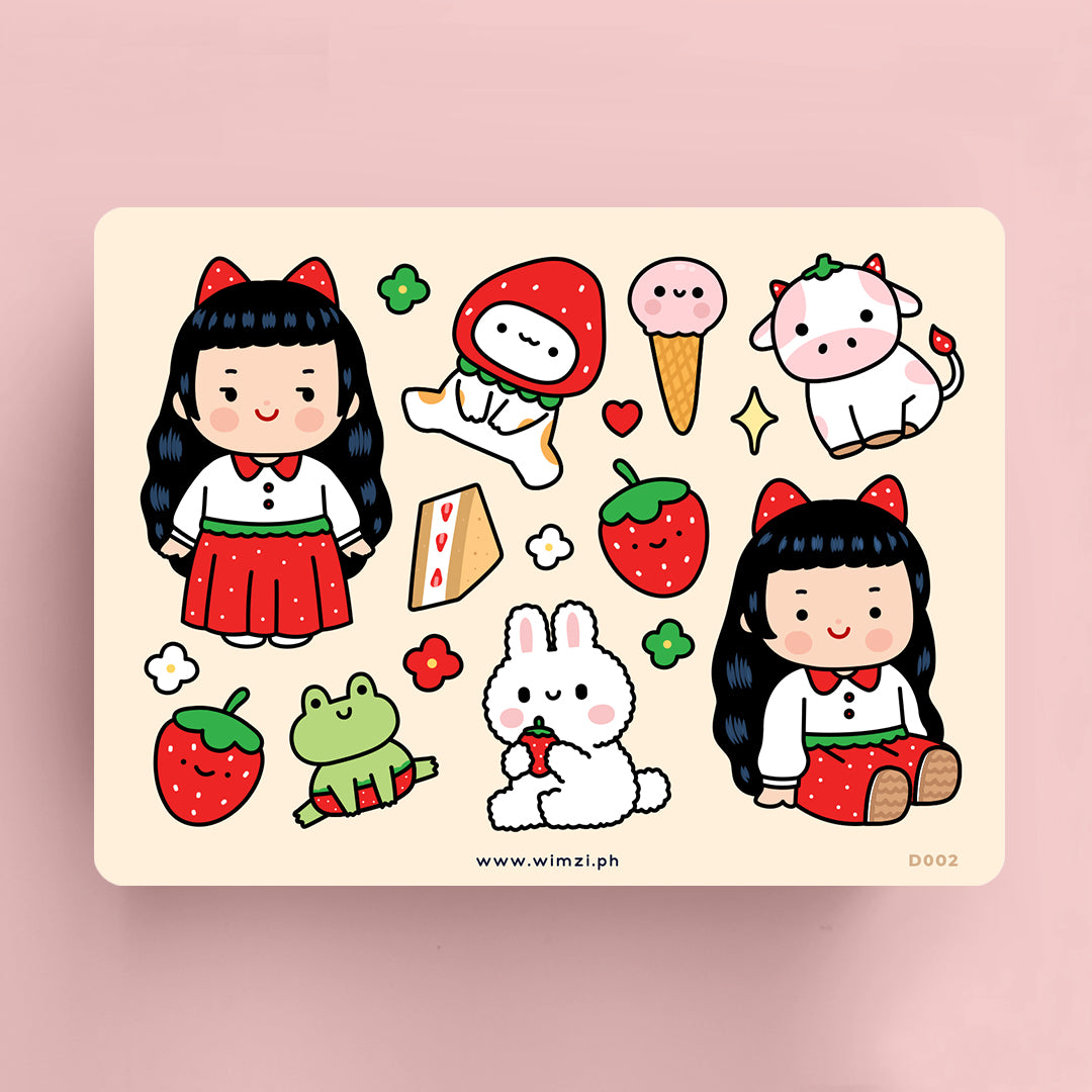 Strawberry Girl Decorative Sticker Sheet for Journaling