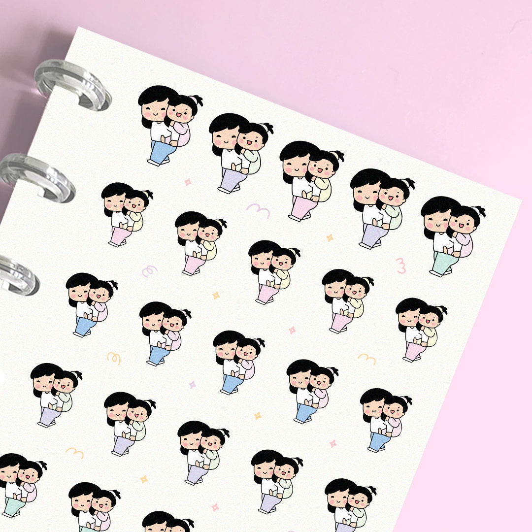 Mom & Little Girl Piggy Back Planner Stickers