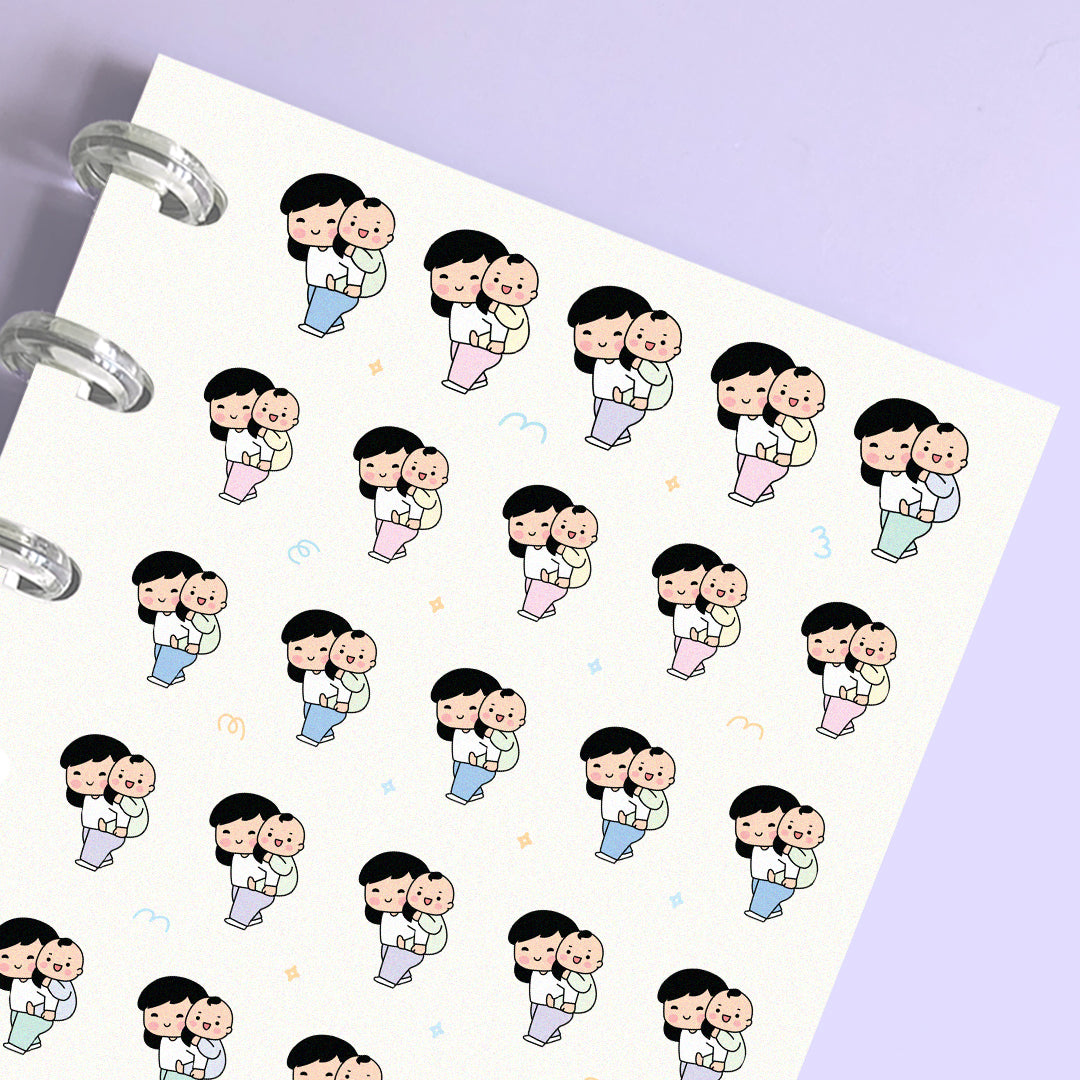 Mom & Little Boy Piggy Back Ride Stickers