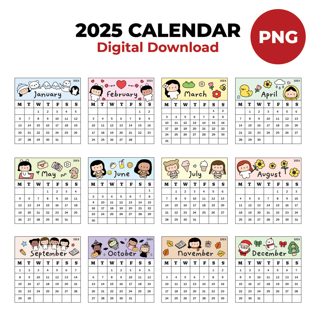 2025 Calendar PNG Images Digital Download