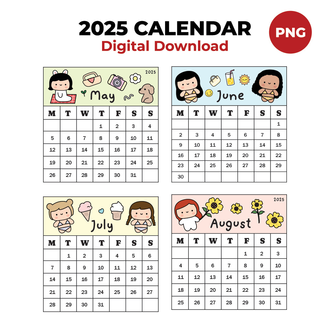 2025 Calendar PNG Images Digital Download