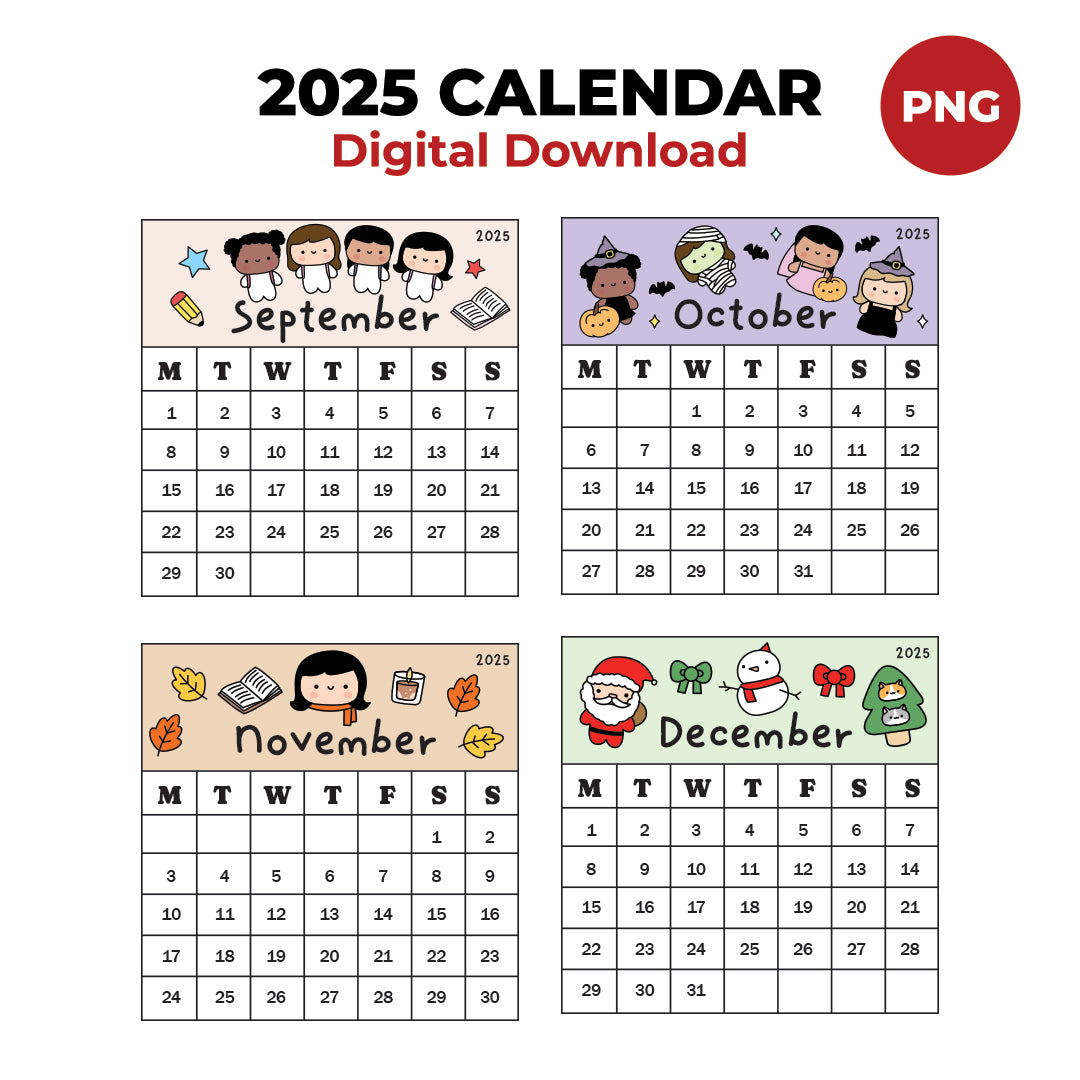 2025 Calendar PNG Images Digital Download