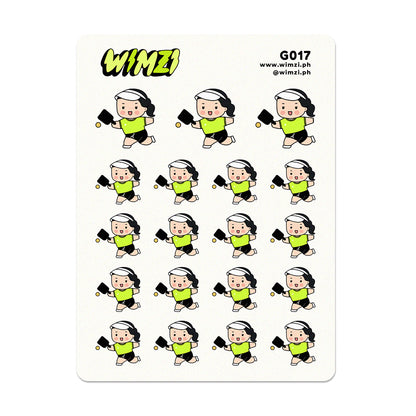 Sheet of cartoon character stickers with &
