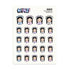 Sheet of cartoon character stickers with &