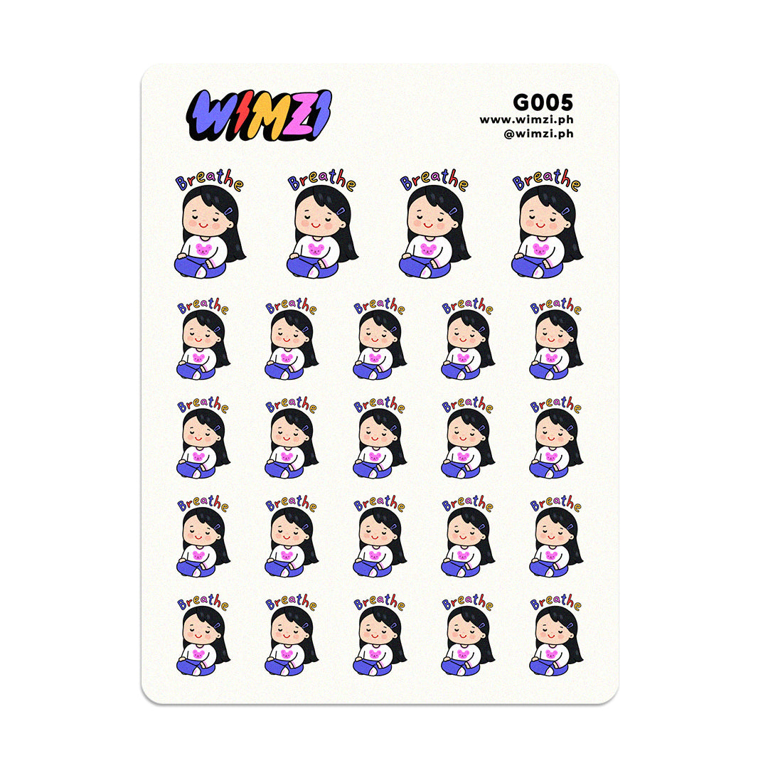 Sheet of cartoon character stickers with &
