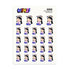 Sheet of cartoon character stickers with &