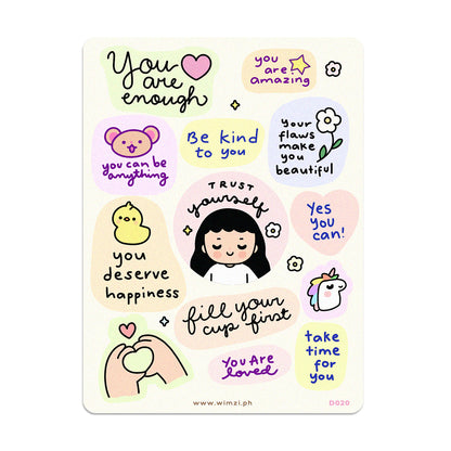 Self Love Notes Cute Sticker Sheet