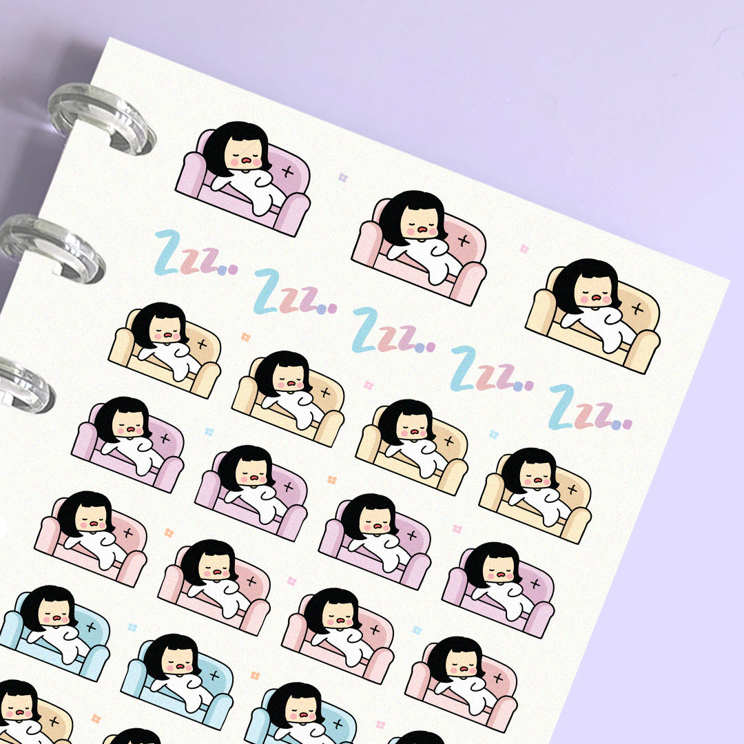 Tired Sleeping Couch Potato Planner Stickers