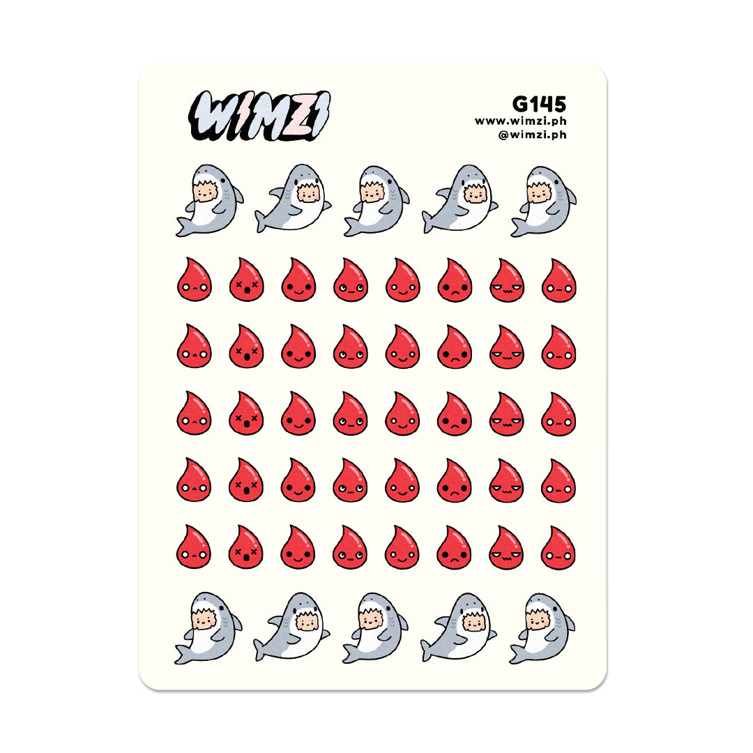 PMS Period Pain, Shark Week, Planner Stickers