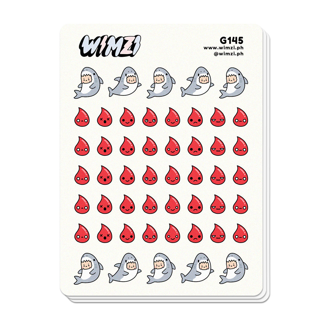 PMS Period Pain, Shark Week, Planner Stickers